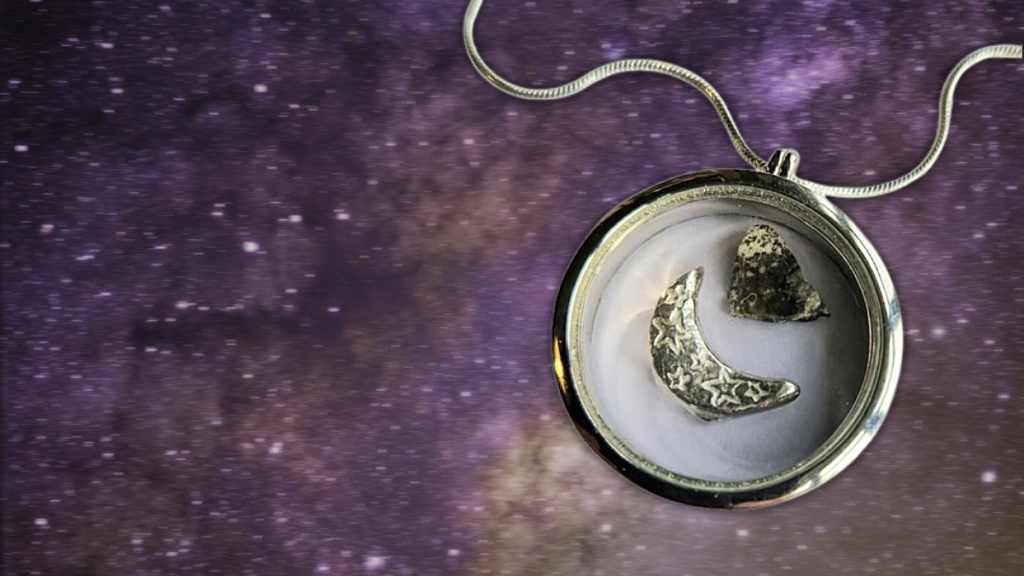 Solid Silver Locket with Slice of Moon Rock